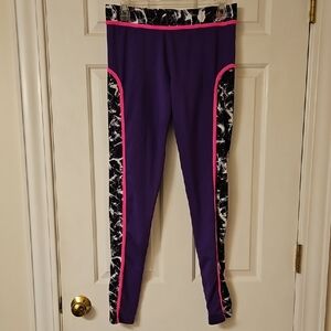 Zumba Fitness Purple and Black Leggings With Hot Pink Piping